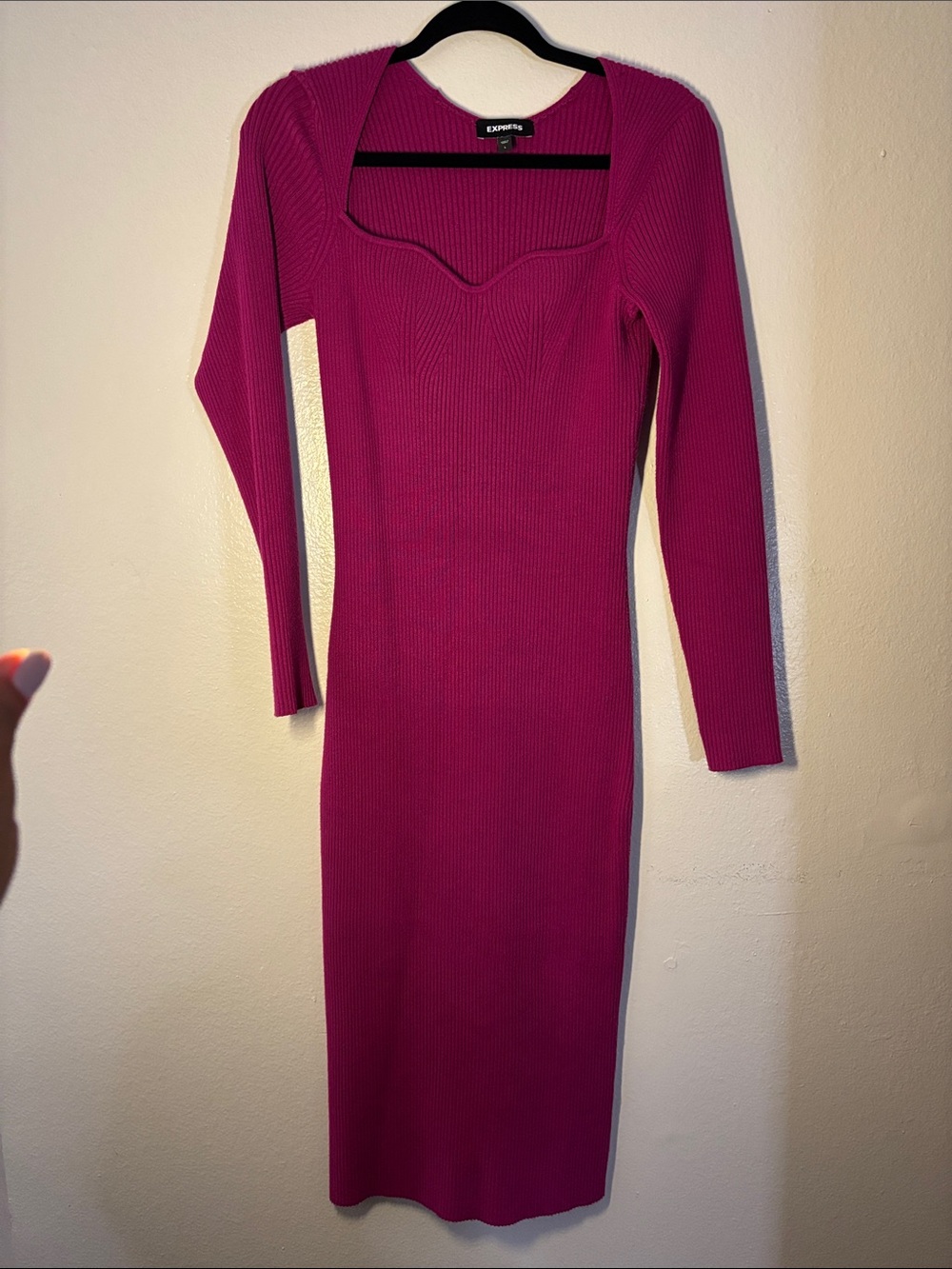 Express Fitted Ribbed Sweater Dress - Magenta Pink